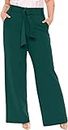 Eytino Womens Plus Size Wide Leg Trousers Business Pocketed Dress Pants Belted Lounge Pants for Work,3X Green