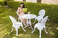 OUTLIVING Cast Aluminium 4 Seater Garden Patio Seating Chair and Table Set for Balcony Home Outdoor Patio Furniture with 1 Table and 4 Chair - (White)