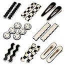 16 PCS Magicsky Simple No Bend Hair Clips, Black White Checker Barrettes, No Crease Wave Geometric Duckbill pins, Korean Styling Minimalist Hairpin Hair Accessories, Gifts for Women Girls
