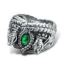 bahamut 925 Sterling Silver Lord of Ring for Men Aragorn Rings of Barahir with Green Cubic Zirconia,Snake Band, LOTR Cosplay Jewelry, Gemstone, 合成锆石