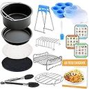 8 inch General Air Fryer Accessories 11 pcs with Recipe Cookbook, Compatible for Over 4.2 Litre Air Fryers, Philips, COSORI, Tower Airfryer, Deluxe Deep Fryer Accessories Set of 12