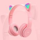 Wireless Cat Ear Headphones Bluetooth Headset LED Lights Earphone for Kids