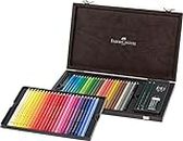 Faber-Castell 110006 - Crayon de couleur Polychromos, coffret en bois de 48 pièces avec accessoires, résistant à l'eau, incassable