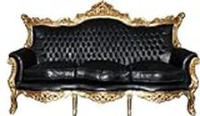 Casa Padrino Baroque Master 3 Seater Black/Gold Leather Look Mod2 - Limited Edition - Living Room Sofa Furniture Lounge