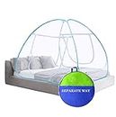 SEPARATE WAY Foldable Pop Up Mosquito Net Canopy 30GSM with Double Door Zipper Mosquito Canopy Blue and White Color ( King Size Bed Canopy Net)