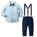 Nwada Anzug Kinder Jungen Bekleidungsset Junge Krawatte Shirt + Gentleman Hosenträger Hosen Bekleidung Sets Blau 4-5 Jahre (110)