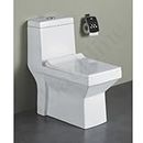 Ceramic One Piece Water Closet Commode Western Toilet/Commode/EWC/European Commode With Soft Close Seat Cover For Bathrooms (Floor Mounted, Star- P Trap Outlet Is From Wall)