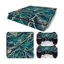 ROIPIN Skin for PS4 Slim Version Console Controllers, Vinyl Sticker for Play-Station 4 Slim Skins, Wrap Decal Cover Protective Accessories for Playstation 4 Slim（Green Marbling）