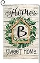 Baccessor Monogram Letter B Garden Flag 12.5 x 18 Inch Vertical Double Sided, Floral Home Sweet Home Flag for Yard Spring Summer Burlap Family Last Name Initial Outside Decoration