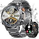 PODOEIL Military Full Metal Smart Watches for Men, 1.43" AMOLED HD Fitness Watch with Bluetooth Calls/100+ Sport Modes/Health Monitor/Waterproof Tactical Watch Compatible for Android iOS Samsung
