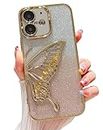 Twikka Stylish Designed for iPhone 11 Cover with Luxury Glitter Cute Butterfly Plating Design Aesthetic Women Teen Girls Back Cover Cases for iPhone 11 Cover (Gold)