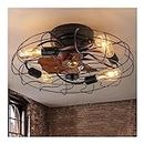 Ventilatore da soffitto invisibile con luci 20'' Industrial Retro Ceiling Fan with Lights, Remote Control Caged Ceiling Fan Farmhouse Low Profile Fan Ceiling Light Fixture for Bedroom Living Room Kitc