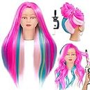Cosmetology Mannequin Head with Synthetic Hair and Adjustable Stand 26-28” Colorful for Braiding Hair Styling Training Hairart Hairdressing Salon Display