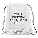 DISCOUNT PROMOS Custom Non-Woven Drawstring Backpacks Set of 100, Personalized Bulk Pack - Bring Everywhere You Go, Great for Travelling, Gym and for Everyday Use - White