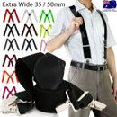 35/50mm 4 Clips Wide Men's Adjustable Elastic Suspenders Clip On Braces Trouser