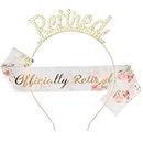 AOPRIE Retired Headband Gold Crwon Tiara for Men Women with Flower Sash for Retirement Work Party Events Party Supplies, Gifts Favors Decorations