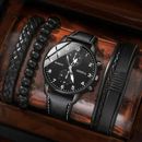 4PCS Set Mode Herren Sport Uhren Mann Business Quarz Luxus Leder Gürtel Armband
