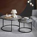 Oikiture Round Coffee Table Nesting Table Black and Grey