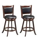 ERGOMASTER Bar Stools Set of 2, 24” Counter Height Bar Stools for Kitchen Island, Rubber Wood, Swivel Barstools with Backs for Pub, Bar, Restaurant, Brown & Black