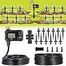 HIRALIY 49FT Automatic Drip Irrigation Kits with Garden Timer, Garden Watering System for Patio Lawn, Quick Connector Design Garden Irrigation System Kit with Easy Programmable Water Timer