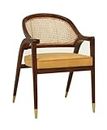 The Muebles Solid Wooden Rattan Arm Chair | Dining Chair for Living Room, Bedroom, Indoor, Outdoor & Home, Brown Colour, (62D x 52W x 87H Centimeters)