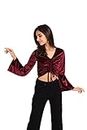 VISO Western Velvet Solid Bell Sleeve Top for Women's Casual Stylish Top for Women (Maroon)