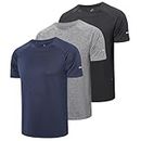 frueo 3 Pack Gym Shirts Men Light Running Clothes Quick Dry Workout Shirts Moisture Wicking Active Athletic Fitness Sport Tops Short Sleeve T-Shirts(521) BGN-L, 0521black Grey Navy