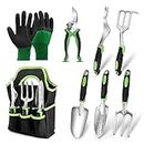 Cajmols Gardening Tools Set, 8 Pieces Lightweight Aluminum Alloy Gardening Tools with Non-Slip Rubber Grip Large Tool Bag Gardening Hand Tools Kit Gifts for Women and Men Green