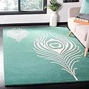 Carpet of Heaven Handmade Superfine Pure Wool Carpet for Living Room Size 6x6 Green Colour feet