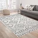 Leesentec Moroccan Area Rugs Living Room Rugs Modern Abstract Rug Geometric Carpet Non-Slip Medium Pile Rug Large Rugs for Living Room Soft Bedroom Floor Mat (Ivory/Black, 5.2 ft ×6.5 ft（160×200cm）)