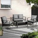 Gardeon Outdoor Lounge Setting Wicker Sofa Set Table and Chairs, Garden Furniture Patio Couch Deck Backyard Rattan, Cushion Weather-Resistant Black of 4