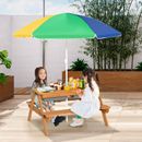 3-in-1 Kids Picnic Table Outdoor Wooden Water & Sand Table w/Umbrella Play Boxes