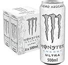 MONSTER ENERGY Ultra White ? Bebida energética sin azúcar - Pack 4 latas 500 ml