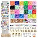 SANNIDHI Clay Beads For Jewellery Making 3950Pcs 24 Colors Clay Beads Bracelet Kit, Polymer Flat Beads Letter Spacer Beads With Charms Elastic Strings Diy Craft Gift For Girls, Beige