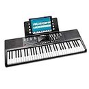 RockJam Compact 61 Key Keyboard with Sheet Music Stand, Power Supply, Piano Note Stickers & Simply Piano Lessons, Schwarz