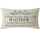 Nice Gift To Sister Friends I Smile Because You're My Sister Lumbar Waist Cotton Linen Throw Pillow Case Cushion Cover Couch Sofa Decorative Rectangular 12x20 inches