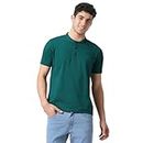 Urbano Fashion Men's Dark Green Solid Mandarin Collar Slim Fit Cotton T-Shirt (mandplctee-drgreen-m)
