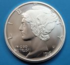 999 Silver 2 ozt 1916 D Mercury Dime Tribute 50mm Huge Piece Intaglio Mint 