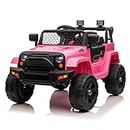 Karlhome 12V Electric Ride on Cars for Kids, Electric Ride-ons with Remote Control, 2 Motors Ride on Off Road Truck Toy w/Openable Doors, Slow Start, Horn, LED Lights, MP3 Radio, 3 Speeds (Pink)