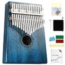 Kalimba Thumb Piano 17 Keys with mahogany Wood Portable Mbira Finger Piano Gifts for Kids and piano Beginners Professional （Bright blue）
