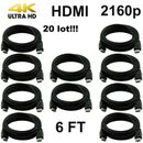 Lot 20 HDMI Cable 6 FT Gold Plated HD 2160P 3D 1080P PS4 XBOX Blueray 4K UHDTV