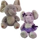 Dos juguetes usados de elefantes de peluche para bebés de 3M a 1 año, el gris es música