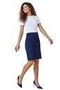 Roman Pencil Skirt for Women UK Ladies Stretch Jersey Pull On Summer Spring Knee Length Straight Bengaline Denim Elastic Waist Fitted Casual Smart Work Office Split Detail - Navy - Size 10