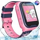 4G Kids GPS Smart Watch Waterproof Video Phone Call Real-time Tracking Smart Watch Camera SOS Emergency Alarm Touch Screen Pedometer Anti-Lost GPS Tracker Watch for Boys Girls Gift(Pink)