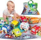 Juego de juguetes suaves para bebé, juego de vehículos de automóvil de tracción