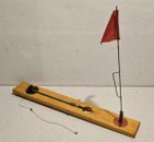 Vintage Beaver Dam WI The Arctic Fisherman Ice Fishing Wooden Tip Up Flag Wood