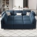 Belffin Modular Sectional Sofa with Ottomans Velvet Reversible Sleeper Sectional Sofa with Chaise Modular Sleeper Sofa Bed with Storage Seat Blue