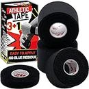 (Black) - Summum Fit Athletic Tape Extremely Strong: 3 Rolls + 1 Finger Tape. Easy to Apply & No Sticky Residue. Sports Tape for Boxing, Football or Climbing. Enhance Wrist, Ankle & Hand Protection Now