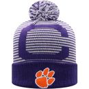 Men's Top of the World Purple Clemson Tigers Line Up Cuffed Knit Hat with Pom
