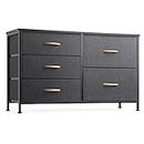 Nicehill Dresser for Bedroom with 5 Drawers, Storage Organizer, Wide Chest of Drawers for Closet, Clothes, Kids, Baby, TV Stand, Wood Board, Fabric Drawers(Black Grey)